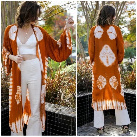 Tops - SOLD OUT Rust Tie Dye Kimono Duster Wrap Coverup